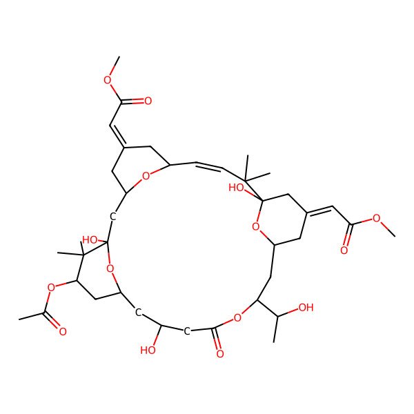 2D Structure of methyl (2Z)-2-[(1S,3S,7R,8Z,11R,13E,15S,17R,21R,23R,25S)-25-acetyloxy-1,11,21-trihydroxy-17-[(1R)-1-hydroxyethyl]-13-(2-methoxy-2-oxoethylidene)-10,10,26,26-tetramethyl-19-oxo-18,27,28,29-tetraoxatetracyclo[21.3.1.13,7.111,15]nonacos-8-en-5-ylidene]acetate
