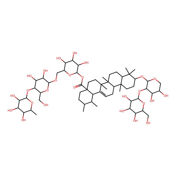 2D Structure of [6-[[3,4-dihydroxy-6-(hydroxymethyl)-5-(3,4,5-trihydroxy-6-methyloxan-2-yl)oxyoxan-2-yl]oxymethyl]-3,4,5-trihydroxyoxan-2-yl] 10-[4,5-dihydroxy-3-[3,4,5-trihydroxy-6-(hydroxymethyl)oxan-2-yl]oxyoxan-2-yl]oxy-1,2,6a,6b,9,9,12a-heptamethyl-2,3,4,5,6,6a,7,8,8a,10,11,12,13,14b-tetradecahydro-1H-picene-4a-carboxylate