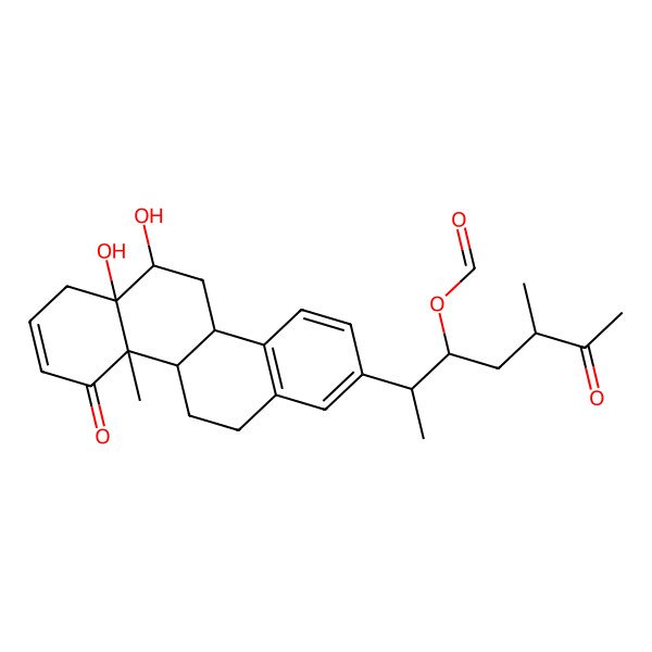 2D Structure of [2-(6,6a-dihydroxy-10a-methyl-10-oxo-5,6,7,10b,11,12-hexahydro-4bH-chrysen-2-yl)-5-methyl-6-oxoheptan-3-yl] formate