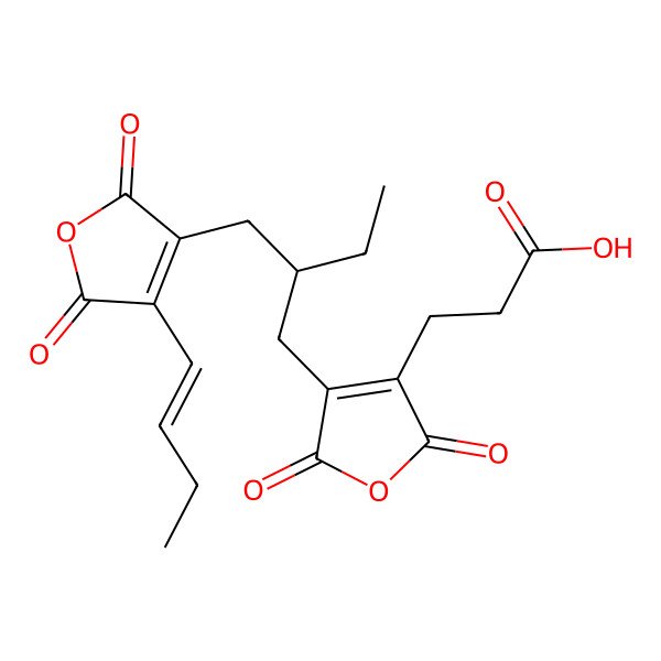 2D Structure of 3-[4-[(2R)-2-[[4-[(E)-but-1-enyl]-2,5-dioxofuran-3-yl]methyl]butyl]-2,5-dioxofuran-3-yl]propanoic acid