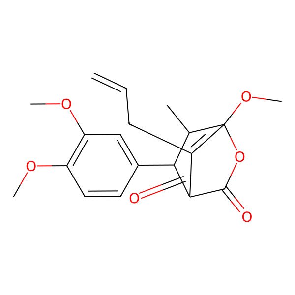 2D Structure of (1R,5S,8R,9R)-8-(3,4-dimethoxyphenyl)-5-methoxy-9-methyl-3-prop-2-enyl-6-oxabicyclo[3.2.2]non-3-ene-2,7-dione