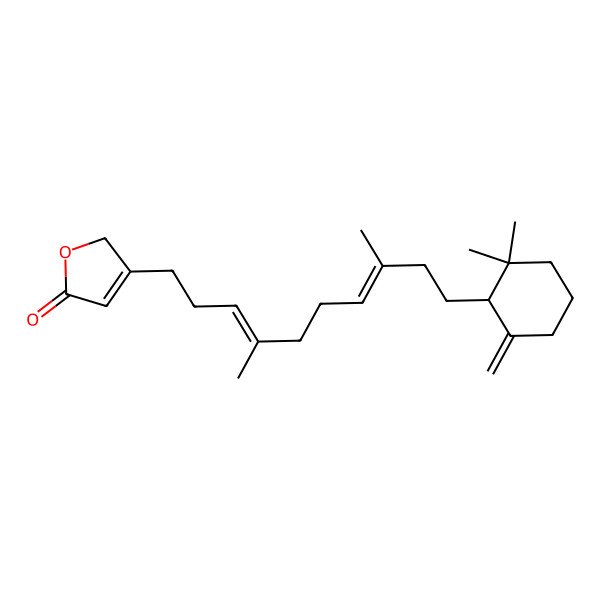 2D Structure of 3-[(3E,7E)-10-[(1S)-2,2-dimethyl-6-methylidenecyclohexyl]-4,8-dimethyldeca-3,7-dienyl]-2H-furan-5-one