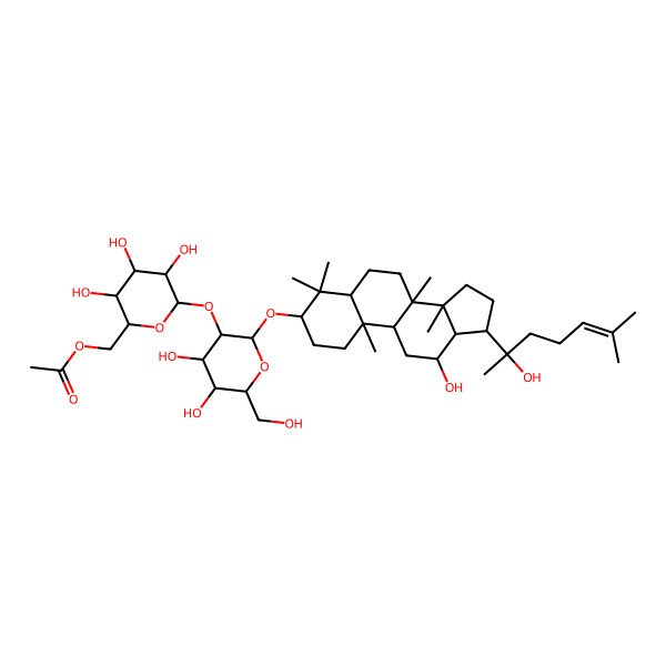 2D Structure of [(2R,3S,4S,5R,6S)-6-[(2R,3R,4S,5S,6R)-4,5-dihydroxy-2-[[(3S,5R,8R,9R,10R,12R,13R,14R,17S)-12-hydroxy-17-[(2R)-2-hydroxy-6-methylhept-5-en-2-yl]-4,4,8,10,14-pentamethyl-2,3,5,6,7,9,11,12,13,15,16,17-dodecahydro-1H-cyclopenta[a]phenanthren-3-yl]oxy]-6-(hydroxymethyl)oxan-3-yl]oxy-3,4,5-trihydroxyoxan-2-yl]methyl acetate