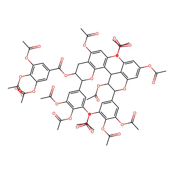 2D Structure of [(2R,3R)-5,7-diacetyloxy-2-(3,4,5-triacetyloxyphenyl)-8-[(2R,3R,4S)-3,5,7-triacetyloxy-2-(3,4,5-triacetyloxyphenyl)-3,4-dihydro-2H-chromen-4-yl]-3,4-dihydro-2H-chromen-3-yl] 3,4,5-triacetyloxybenzoate