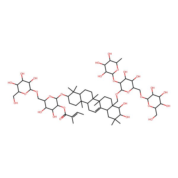 2D Structure of [(2R,3R,4S,5S,6R)-2-[[(3S,4aR,6aR,6bS,8aR,9R,10R,12aS,14aR,14bR)-8a-[[(2R,3R,4S,5S,6R)-4,5-dihydroxy-6-[[(2R,3R,4S,5S,6R)-3,4,5-trihydroxy-6-(hydroxymethyl)oxan-2-yl]oxymethyl]-3-[(2S,3R,4R,5R,6S)-3,4,5-trihydroxy-6-methyloxan-2-yl]oxyoxan-2-yl]oxymethyl]-9,10-dihydroxy-4,4,6a,6b,11,11,14b-heptamethyl-1,2,3,4a,5,6,7,8,9,10,12,12a,14,14a-tetradecahydropicen-3-yl]oxy]-4,5-dihydroxy-6-[[(2R,3R,4S,5S,6R)-3,4,5-trihydroxy-6-(hydroxymethyl)oxan-2-yl]oxymethyl]oxan-3-yl] (Z)-2-methylbut-2-enoate