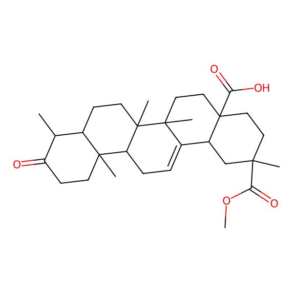 2D Structure of (2S,4aR,6aR,6aS,6bR,8aS,9R,12aS,14bS)-2-methoxycarbonyl-2,6a,6b,9,12a-pentamethyl-10-oxo-1,3,4,5,6,6a,7,8,8a,9,11,12,13,14b-tetradecahydropicene-4a-carboxylic acid