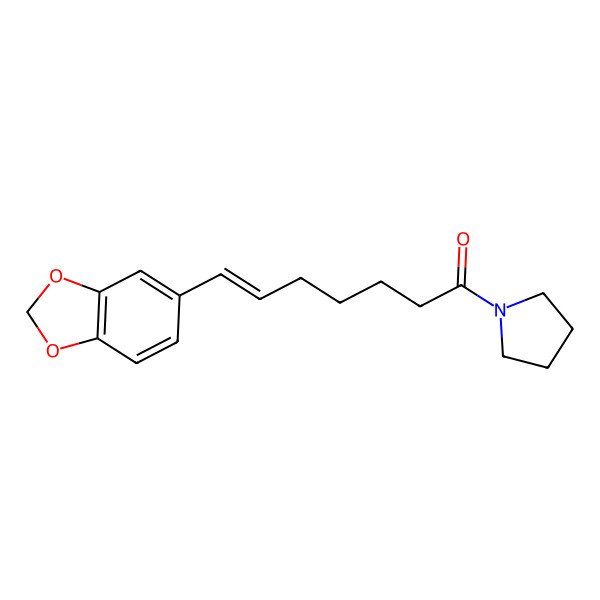 2D Structure of (6E)-7-(2H-1,3-Benzodioxol-5-YL)-1-(pyrrolidin-1-YL)hept-6-EN-1-one 2D Structure of (6E)-7-(2H-1,3-Benzodioxol-5-YL)-1-(pyrrolidin-1-YL)hept-6-EN-1-one
