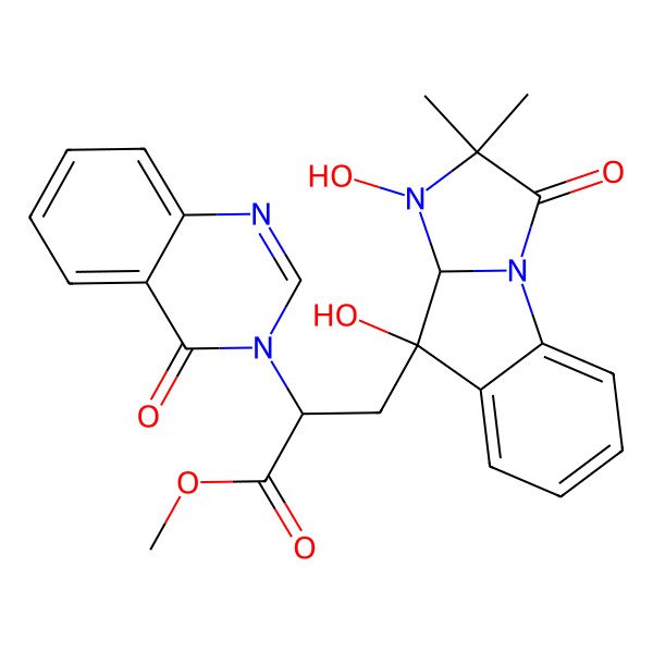 2D Structure of Methyl 3-(3,4-dihydroxy-2,2-dimethyl-1-oxo-3aH-imidazo[1,2-a]indol-4-yl)-2-(4-oxoquinazolin-3-yl)propanoate