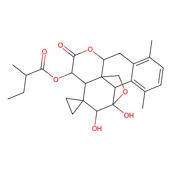 2D Structure of [(1S,4R,5R,7S,8R,11R,19R)-4,5-dihydroxy-14,17-dimethyl-9-oxospiro[3,10-dioxapentacyclo[9.8.0.01,7.04,19.013,18]nonadeca-13,15,17-triene-6,1'-cyclopropane]-8-yl] (2R)-2-methylbutanoate