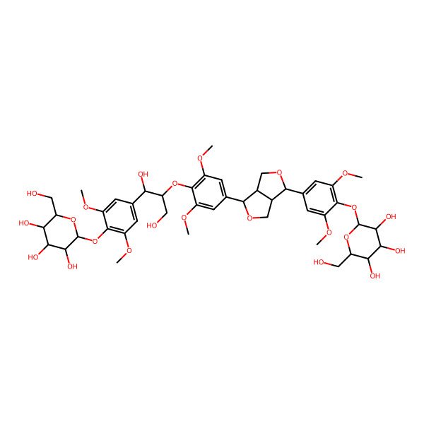2D Structure of 2-[4-[6-[4-[1-[3,5-Dimethoxy-4-[3,4,5-trihydroxy-6-(hydroxymethyl)oxan-2-yl]oxyphenyl]-1,3-dihydroxypropan-2-yl]oxy-3,5-dimethoxyphenyl]-1,3,3a,4,6,6a-hexahydrofuro[3,4-c]furan-3-yl]-2,6-dimethoxyphenoxy]-6-(hydroxymethyl)oxane-3,4,5-triol