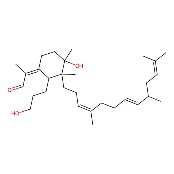 2D Structure of (2Z)-2-[(2R,3S,4S)-4-hydroxy-2-(3-hydroxypropyl)-3,4-dimethyl-3-[(3E,7E,9S)-4,9,12-trimethyltrideca-3,7,11-trienyl]cyclohexylidene]propanal