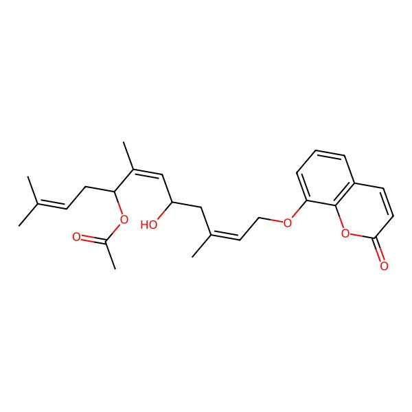 2D Structure of [(6E,10E)-8-hydroxy-2,6,10-trimethyl-12-(2-oxochromen-8-yl)oxydodeca-2,6,10-trien-5-yl] acetate