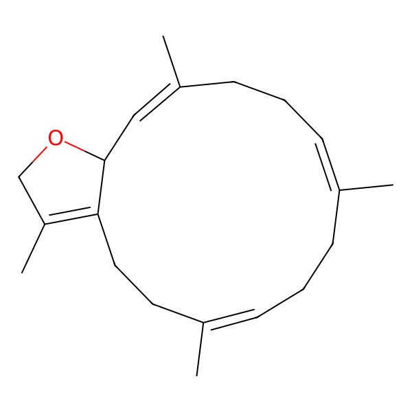 2D Structure of (6E,10E,14E)-3,6,10,14-tetramethyl-2,4,5,8,9,12,13,15a-octahydrocyclotetradeca[b]furan