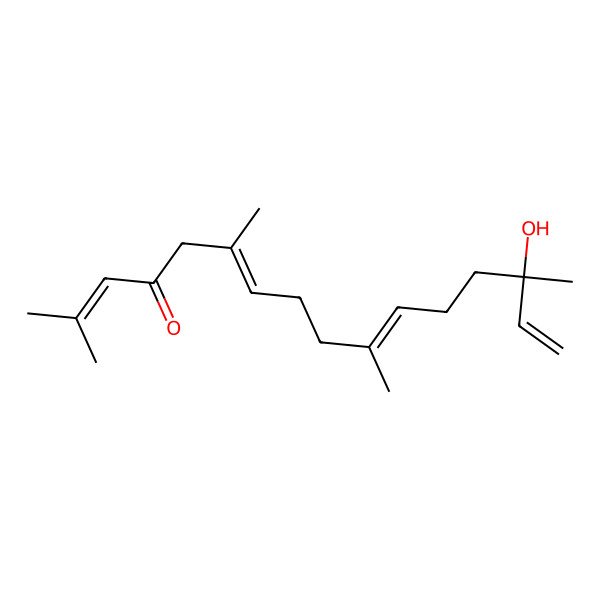 2D Structure of (6E,10E,14S)-14-hydroxy-2,6,10,14-tetramethylhexadeca-2,6,10,15-tetraen-4-one 2D Structure of (6E,10E,14S)-14-hydroxy-2,6,10,14-tetramethylhexadeca-2,6,10,15-tetraen-4-one