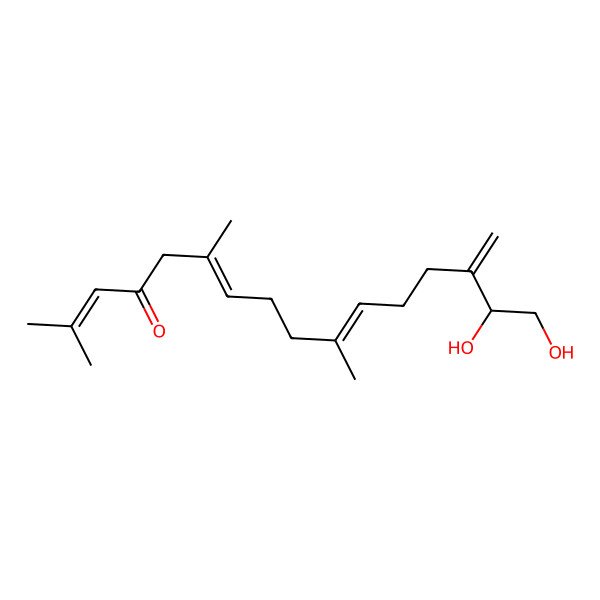 2D Structure of (6E,10E,15S)-15,16-dihydroxy-2,6,10-trimethyl-14-methylidenehexadeca-2,6,10-trien-4-one