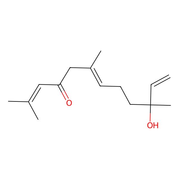 2D Structure of (6E,10R)-10-hydroxy-2,6,10-trimethyldodeca-2,6,11-trien-4-one 2D Structure of (6E,10R)-10-hydroxy-2,6,10-trimethyldodeca-2,6,11-trien-4-one