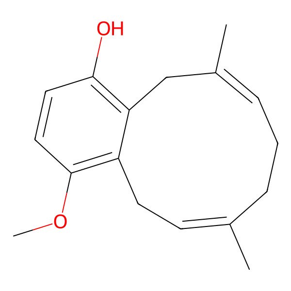 2D Structure of (6E,10Z)-5,8,9,12-Tetrahydro-4-methoxy-7,11-dimethyl-1-benzocyclodecenol