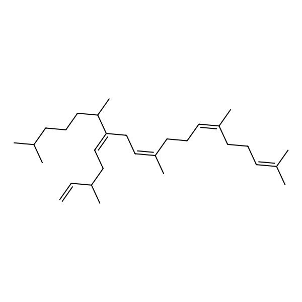 2D Structure of (6E,10Z,13E,14R)-2,6,10,14,18-pentamethyl-13-[(3R)-3-methylpent-4-enylidene]nonadeca-2,6,10-triene