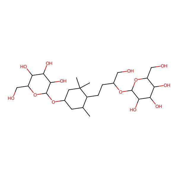 2D Structure of 2-(Hydroxymethyl)-6-[4-[4-hydroxy-3-[3,4,5-trihydroxy-6-(hydroxymethyl)oxan-2-yl]oxybutyl]-3,3,5-trimethylcyclohexyl]oxyoxane-3,4,5-triol