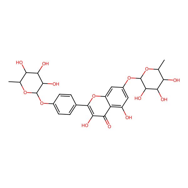 2D Structure of 3,5-Dihydroxy-7-(3,4,5-trihydroxy-6-methyloxan-2-yl)oxy-2-[4-(3,4,5-trihydroxy-6-methyloxan-2-yl)oxyphenyl]chromen-4-one