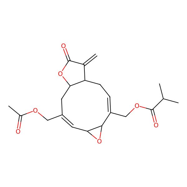 2D Structure of [9-(Acetyloxymethyl)-14-methylidene-13-oxo-6,12-dioxatricyclo[9.3.0.05,7]tetradeca-3,8-dien-4-yl]methyl 2-methylpropanoate