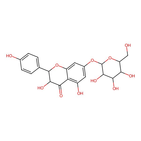 2D Structure of 3,5-Dihydroxy-2-(4-hydroxyphenyl)-7-[3,4,5-trihydroxy-6-(hydroxymethyl)oxan-2-yl]oxy-2,3-dihydrochromen-4-one