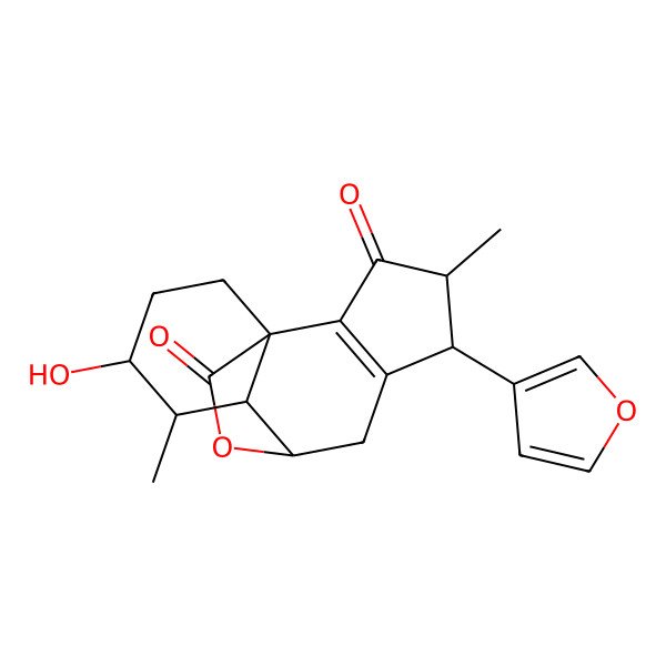 2D Structure of (1R,4S,5S,8R,9S,10R,11R)-5-(furan-3-yl)-11-hydroxy-4,10-dimethyl-15-oxatetracyclo[6.5.2.01,9.02,6]pentadec-2(6)-ene-3,14-dione