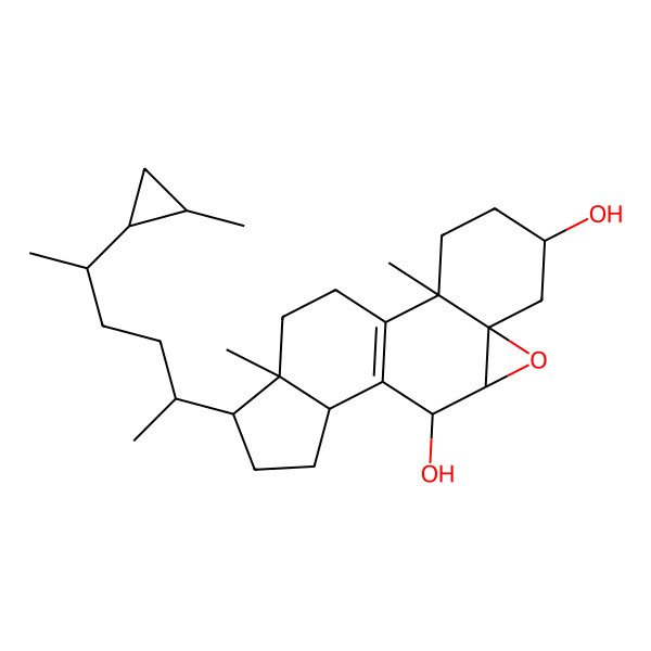 2D Structure of (2R,5S,7R,9S,10R,12R,15R,16R)-2,16-dimethyl-15-[(2R,5R)-5-[(1R,2R)-2-methylcyclopropyl]hexan-2-yl]-8-oxapentacyclo[9.7.0.02,7.07,9.012,16]octadec-1(11)-ene-5,10-diol