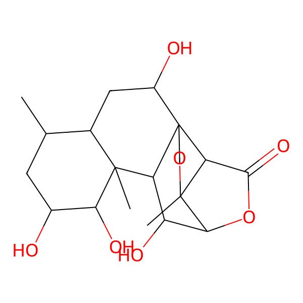 2D Structure of (1S,4S,5R,8S,9S,10R,11S,12R,13S,15S,16S,18R)-9,12,13,18-tetrahydroxy-4,11,15-trimethyl-3,7-dioxapentacyclo[8.8.0.01,5.04,8.011,16]octadecan-6-one
