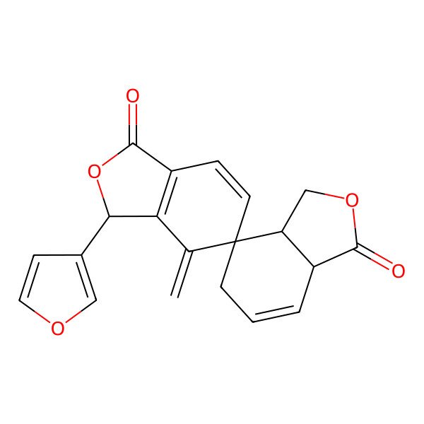 2D Structure of (3'S,3aR,4S,7aS)-3'-(furan-3-yl)-4'-methylidenespiro[3,3a,5,7a-tetrahydro-2-benzofuran-4,5'-3H-2-benzofuran]-1,1'-dione