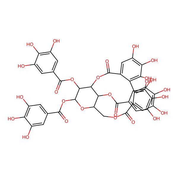 2D Structure of [(1S,19R,21R,22R,23R)-6,7,8,11,12,13-hexahydroxy-3,16-dioxo-21,22-bis[(3,4,5-trihydroxybenzoyl)oxy]-2,17,20-trioxatetracyclo[17.3.1.04,9.010,15]tricosa-4,6,8,10,12,14-hexaen-23-yl] 3,4,5-trihydroxybenzoate