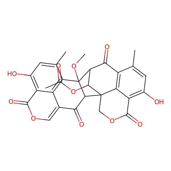 2D Structure of [(1R,2R,13S,14S,24R)-9,19-dihydroxy-13-methoxy-11,17-dimethyl-3,7,15,21-tetraoxo-6,22-dioxaheptacyclo[12.9.1.11,16.14,8.02,13.012,26.020,25]hexacosa-4,8,10,12(26),16(25),17,19-heptaen-24-yl] acetate