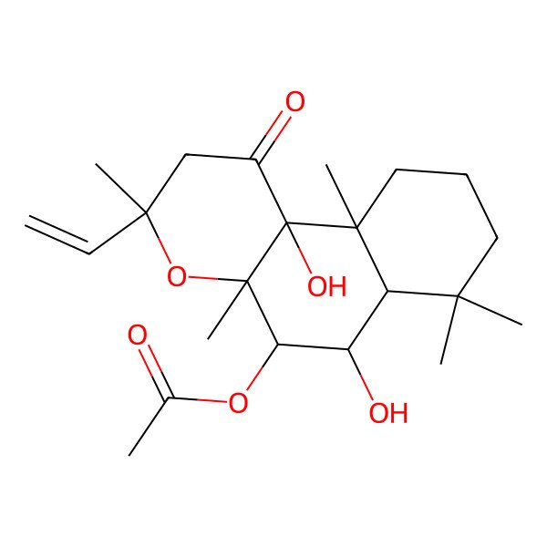 2D Structure of (3-ethenyl-6,10b-dihydroxy-3,4a,7,7,10a-pentamethyl-1-oxo-5,6,6a,8,9,10-hexahydro-2H-benzo[f]chromen-5-yl) acetate