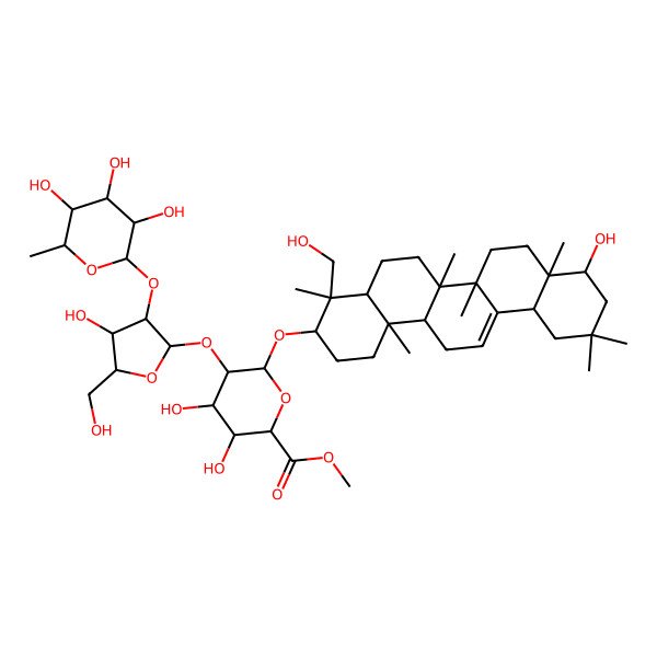 2D Structure of Methyl 3,4-dihydroxy-6-[[9-hydroxy-4-(hydroxymethyl)-4,6a,6b,8a,11,11,14b-heptamethyl-1,2,3,4a,5,6,7,8,9,10,12,12a,14,14a-tetradecahydropicen-3-yl]oxy]-5-[4-hydroxy-5-(hydroxymethyl)-3-(3,4,5-trihydroxy-6-methyloxan-2-yl)oxyoxolan-2-yl]oxyoxane-2-carboxylate