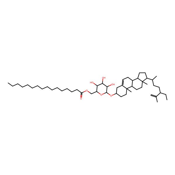2D Structure of [6-[[17-(5-ethyl-6-methylhept-6-en-2-yl)-10,13-dimethyl-2,3,4,7,8,9,11,12,14,15,16,17-dodecahydro-1H-cyclopenta[a]phenanthren-3-yl]oxy]-3,4,5-trihydroxyoxan-2-yl]methyl hexadecanoate
