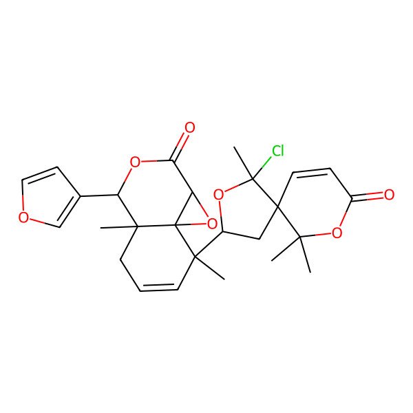 2D Structure of 8-(1-chloro-1,10,10-trimethyl-8-oxo-2,9-dioxaspiro[4.5]dec-6-en-3-yl)-4-(furan-3-yl)-4a,8-dimethyl-4,5-dihydro-1aH-oxireno[2,3-d]isochromen-2-one