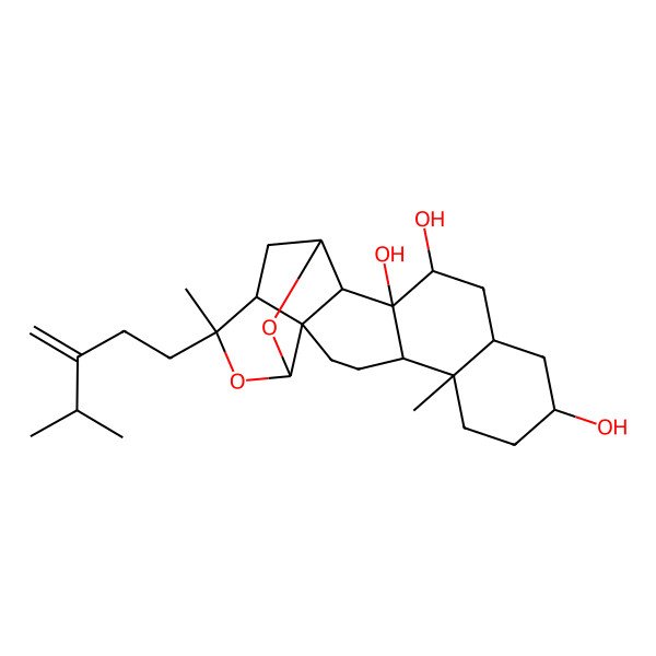 2D Structure of 6,20-Dimethyl-20-(4-methyl-3-methylidenepentyl)-17,19-dioxahexacyclo[14.4.1.02,15.02,18.05,14.06,11]henicosane-9,13,14-triol