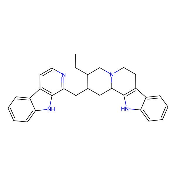 2D Structure of (2R,3R,12bS)-3-ethyl-2-(9H-pyrido[3,4-b]indol-1-ylmethyl)-1,2,3,4,6,7,12,12b-octahydroindolo[2,3-a]quinolizine