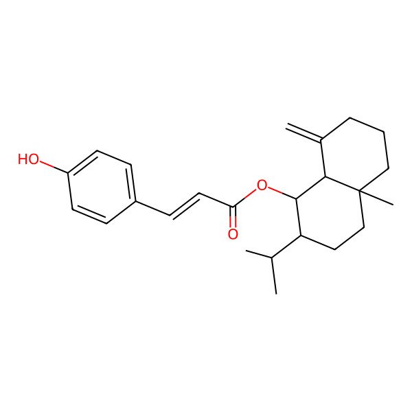 2D Structure of (4a-Methyl-8-methylidene-2-propan-2-yl-1,2,3,4,5,6,7,8a-octahydronaphthalen-1-yl) 3-(4-hydroxyphenyl)prop-2-enoate