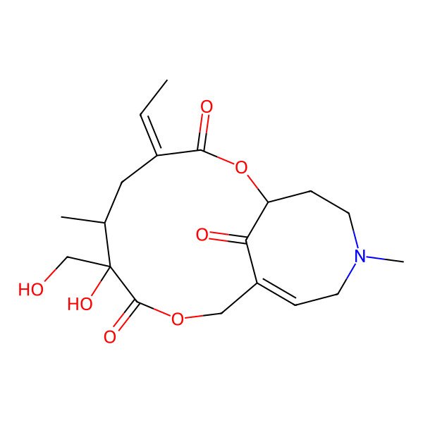 2D Structure of (1R,4Z,6R,7S,11Z)-4-ethylidene-7-hydroxy-7-(hydroxymethyl)-6,14-dimethyl-2,9-dioxa-14-azabicyclo[9.5.1]heptadec-11-ene-3,8,17-trione