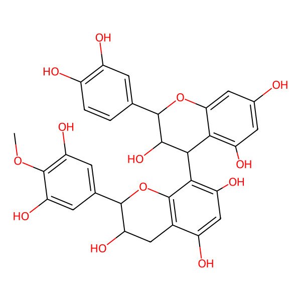 2D Structure of (2R,3R)-4-[(2R,3R)-2-(3,5-dihydroxy-4-methoxy-phenyl)-3,5,7-trihydroxy-chroman-8-yl]-2-(3,4-dihydroxyphenyl)chromane-3,5,7-triol
