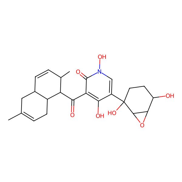 2D Structure of 5-(2,5-Dihydroxy-7-oxabicyclo[4.1.0]heptan-2-yl)-3-(2,6-dimethyl-1,2,4a,5,8,8a-hexahydronaphthalene-1-carbonyl)-1,4-dihydroxypyridin-2-one