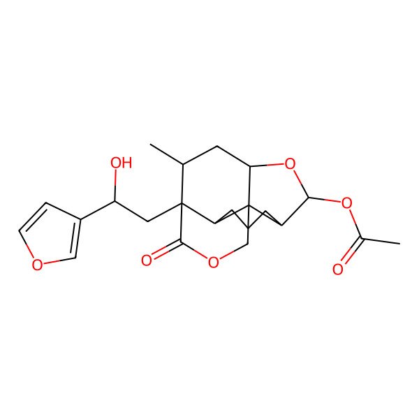 2D Structure of [12-[2-(Furan-3-yl)-2-hydroxyethyl]-11-methyl-13-oxo-8,14-dioxatetracyclo[7.6.0.01,6.02,12]pentadecan-7-yl] acetate