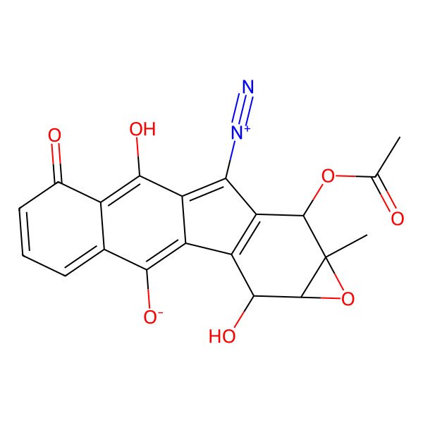 2D Structure of (3S,4S,6R,7R)-7-acetyloxy-9-diazonio-3,11-dihydroxy-6-methyl-13-oxo-5-oxapentacyclo[8.8.0.02,8.04,6.012,17]octadeca-1(18),2(8),9,11,14,16-hexaen-18-olate