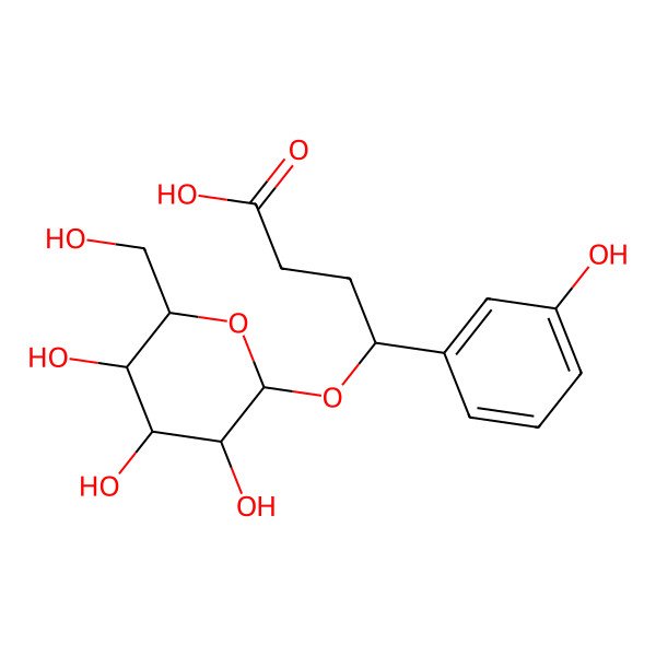 2D Structure of (4S)-4-(3-hydroxyphenyl)-4-[(2R,3R,4S,5S,6R)-3,4,5-trihydroxy-6-(hydroxymethyl)oxan-2-yl]oxybutanoic acid