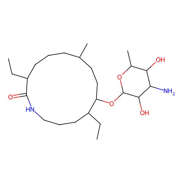 2D Structure of (3R,7S,10R,11R)-10-[(2R,3S,4R,5S,6S)-4-amino-3,5-dihydroxy-6-methyloxan-2-yl]oxy-3,11-diethyl-7-methyl-azacyclotetradecan-2-one