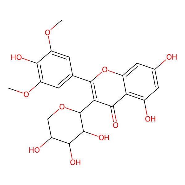 2D Structure of 5,7-dihydroxy-2-(4-hydroxy-3,5-dimethoxyphenyl)-3-[(2S,3R,4S,5S)-3,4,5-trihydroxyoxan-2-yl]chromen-4-one