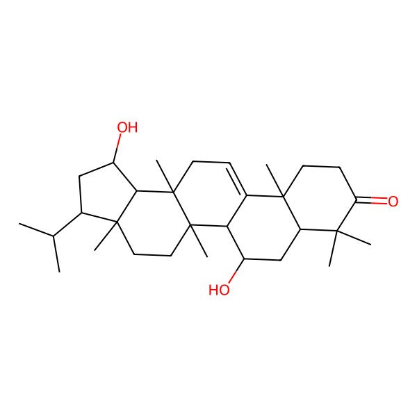 2D Structure of (1R,3S,3aS,5aS,5bS,6S,7aS,11aS,13aR,13bS)-1,6-dihydroxy-3a,5a,8,8,11a,13a-hexamethyl-3-propan-2-yl-2,3,4,5,5b,6,7,7a,10,11,13,13b-dodecahydro-1H-cyclopenta[a]chrysen-9-one