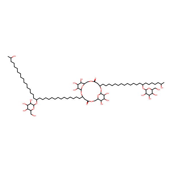 2D Structure of Tritriacontanoic acid, 3-((6-O-(3,17-bis(beta-D-glucopyranosyloxy)-1-oxotetracosyl)-beta-Dglucopyranosyl)oxy)-17(beta-D-glucopyranosyloxy)-32-hydroxy-, intramol. ester