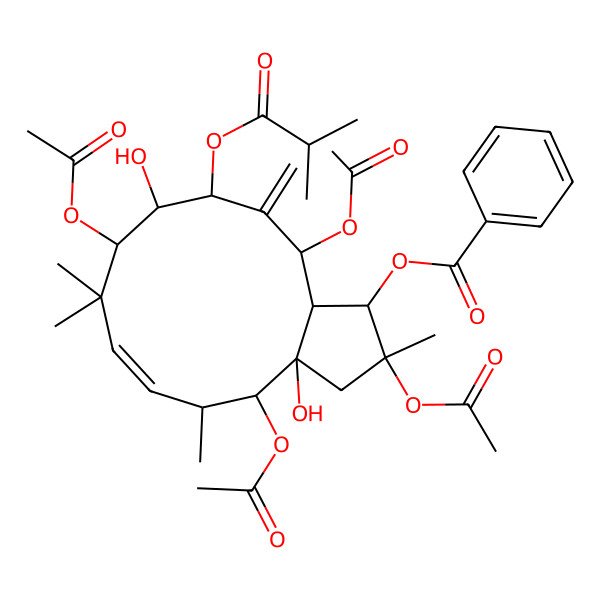 2D Structure of [2,4,9,13-tetraacetyloxy-3a,10-dihydroxy-2,5,8,8-tetramethyl-12-methylidene-11-(2-methylpropanoyloxy)-3,4,5,9,10,11,13,13a-octahydro-1H-cyclopenta[12]annulen-1-yl] benzoate